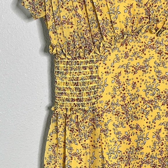 Max Studio Yellow Floral Midi Dress Smocked Waist with Ruffles Women Size Large - Picture 8 of 13
